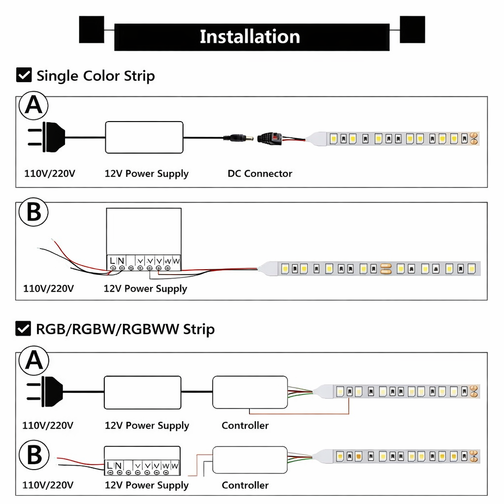 2835 LED Strip Light 12V 24V | Low Voltage Flexible Self-Adhesive