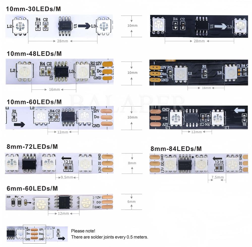 WS2811 12V RGB Addressable LED Strip 5050 | Programmable SPI LED Strip (30-96 LEDs/m)