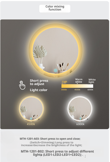 Interruptor Tátil para Espelho Inteligente – Dimmer de Controle Único Ultrafino de 8mm para Espelho LED de Banheiro (12V / 24V)