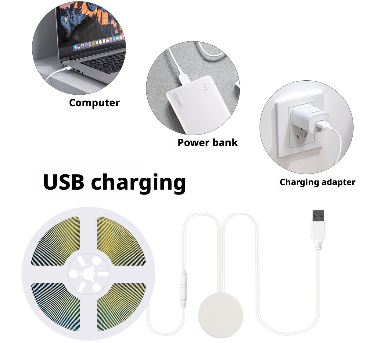 USB 5V COB LED Strip Light with Hidden Touch Sensor | Dimmable Under Cabinet Lighting