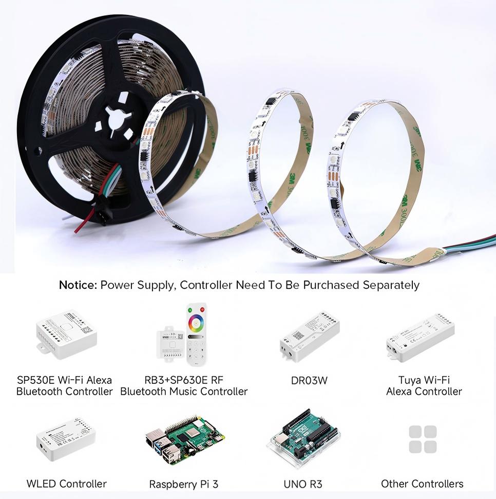 WS2811 12V RGB Addressable LED Strip 5050 | Programmable SPI LED Strip (30-96 LEDs/m)