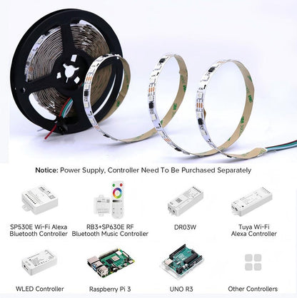 WS2811 12V RGB Addressable LED Strip 5050 | Programmable SPI LED Strip (30-96 LEDs/m)