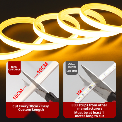 COB LED Strip Light 220V Waterproof | Warm White Flexible Silicone Lighting