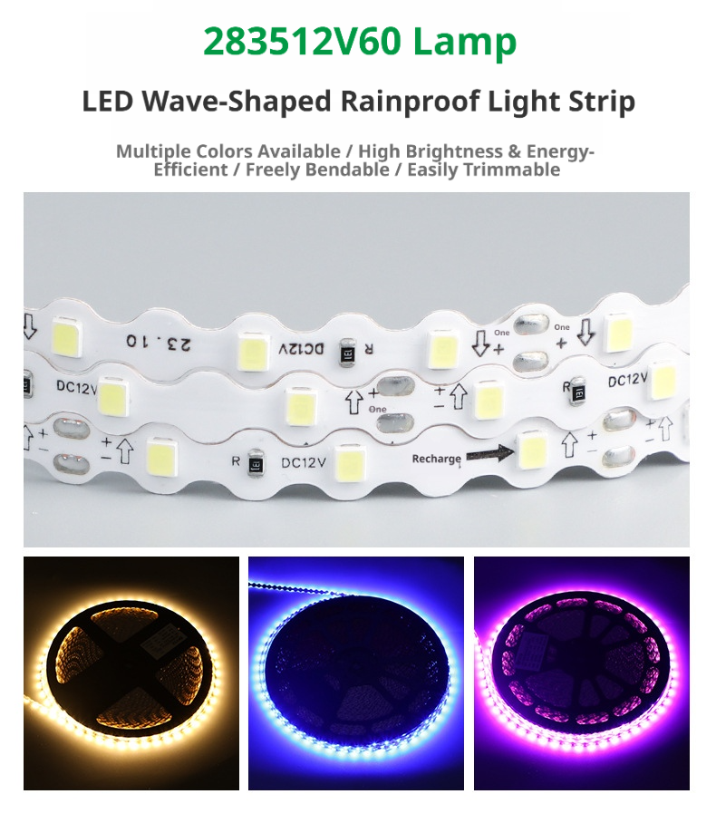 2835 S Shape LED Strip Light 12V IP65 Flexible Wave Strip for Sign Lighting
