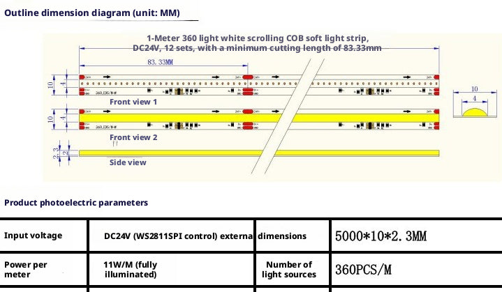 Addressable COB LED Strip WS2811 SPI DC24V 8mm | Chasing Effect | High CRI