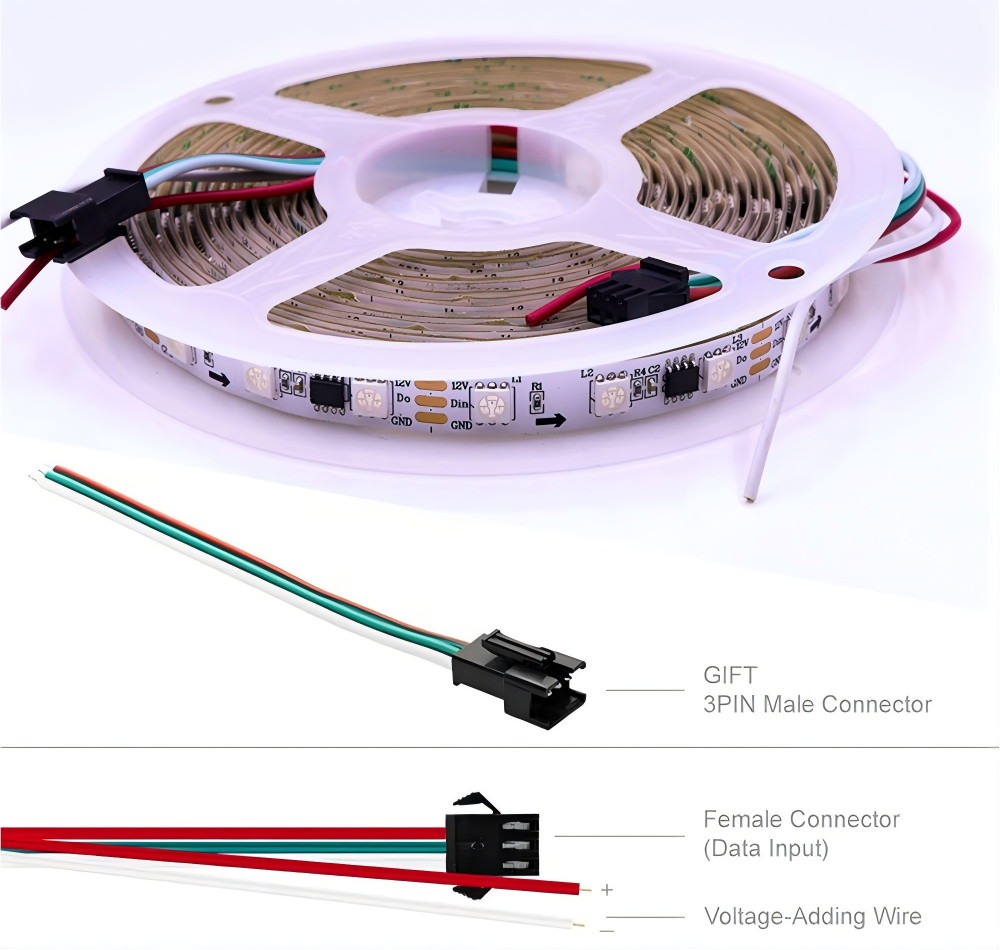 WS2811 12V RGB Addressable LED Strip 5050 | Programmable SPI LED Strip (30-96 LEDs/m)