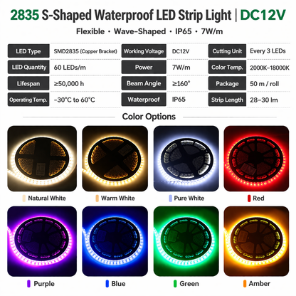 2835 S Shape LED Strip Light 12V IP65 Flexible Wave Strip for Sign Lighting