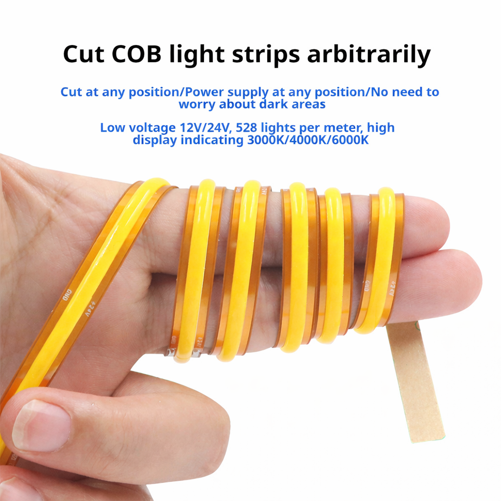 Flexible COB LED Strip Light 12V/24V 8mm | High CRI Dot-Free Cabinet Lighting