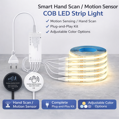 COB LED Strip Light with Hand Wave Motion Sensor | Dimmable Cabinet Lighting