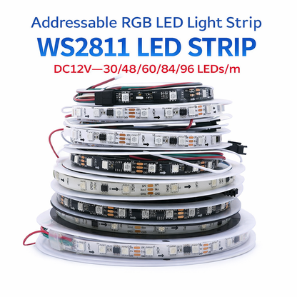 WS2811 12V RGB Addressable LED Strip 5050 | Programmable SPI LED Strip (30-96 LEDs/m)