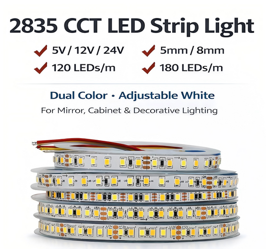 2835 CCT LED Strip Light 5V 12V 24V | Tunable White Flexible LED Strip 120/180 LEDs