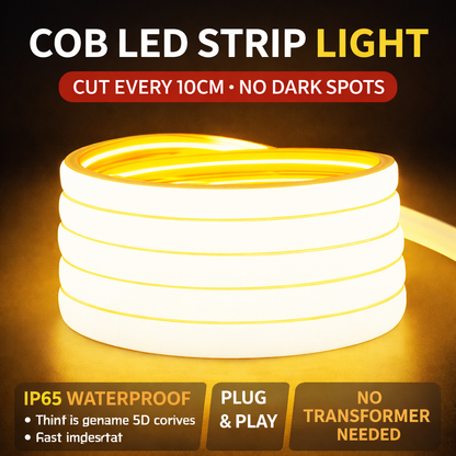 COB LED Strip Light 220V Waterproof | Warm White Flexible Silicone Lighting