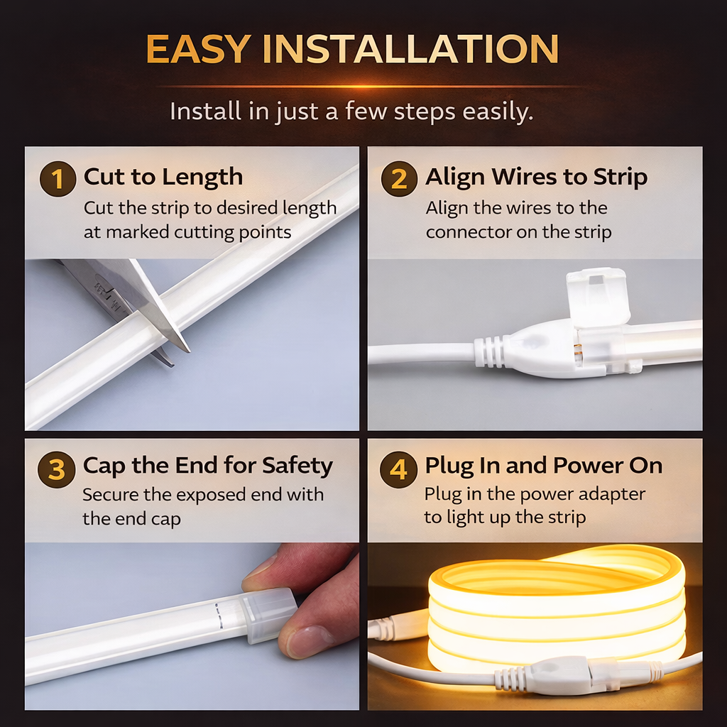 COB LED Strip Light 220V Waterproof | Warm White Flexible Silicone Lighting