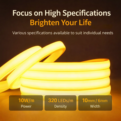 COB LED Strip Light 220V Waterproof | Warm White Flexible Silicone Lighting