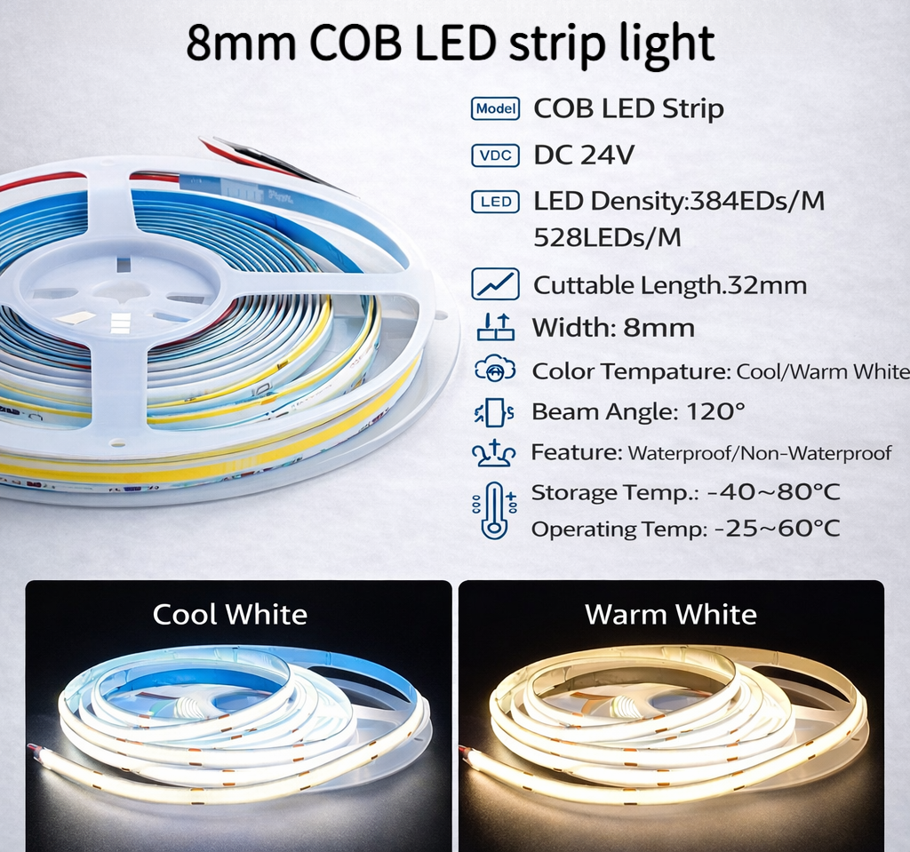 COB LED Strip Light 12V 24V | Low Voltage Flexible Linear Lighting