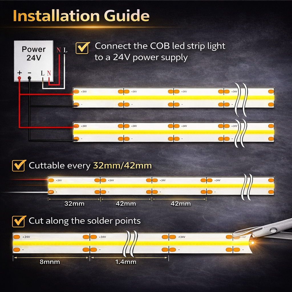COB LED Strip Light 12V 24V | Low Voltage Flexible Linear Lighting