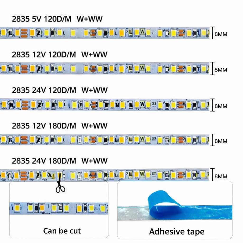 2835 LED Strip Light 12V 24V | Low Voltage Flexible Self-Adhesive