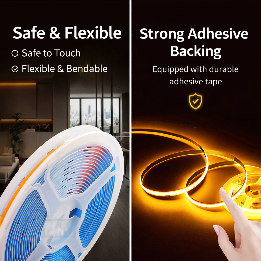 COB LED Strip Light 5V 12V 24V | Flexible Linear Lighting with Adhesive