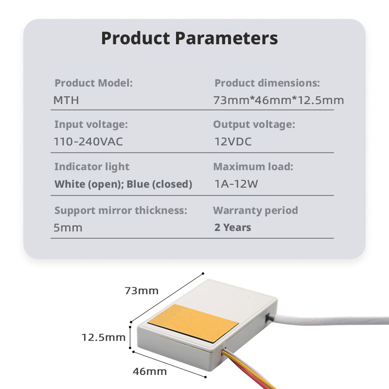 Interruptor Tátil para Espelho Inteligente – Dimmer de Controle Único Ultrafino de 8mm para Espelho LED de Banheiro (12V / 24V)