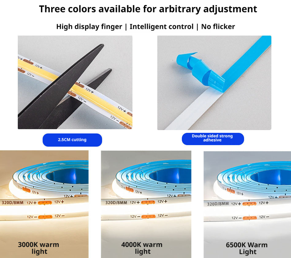 COB LED Strip Light with Hand Wave Motion Sensor | Dimmable Cabinet Lighting