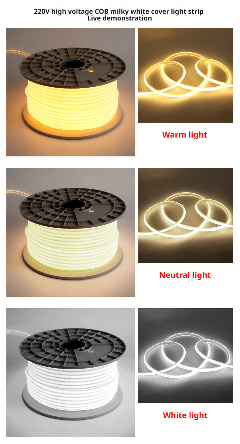 High Voltage COB LED Strip Light 110V 220V Silicone Waterproof Flexible