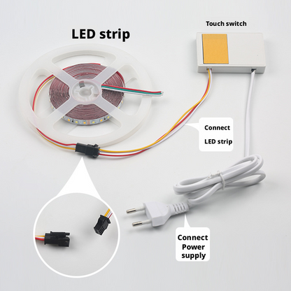 Interruptor Tátil para Espelho Inteligente – Dimmer de Controle Único Ultrafino de 8mm para Espelho LED de Banheiro (12V / 24V)