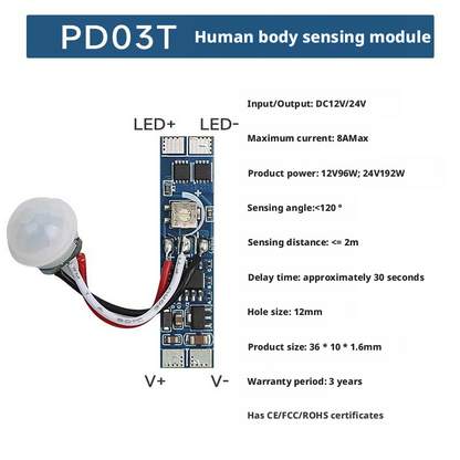 IR Motion Sensor Switch for LED Cabinet Light DC 3V–24V