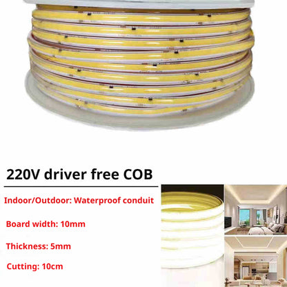 AC 220V COB LED Strip Light | Driverless High Voltage Linear Lighting | Recessed Ceiling Use