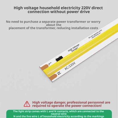 AC 220V COB LED Strip Light | Driverless High Voltage Linear Lighting | Recessed Ceiling Use