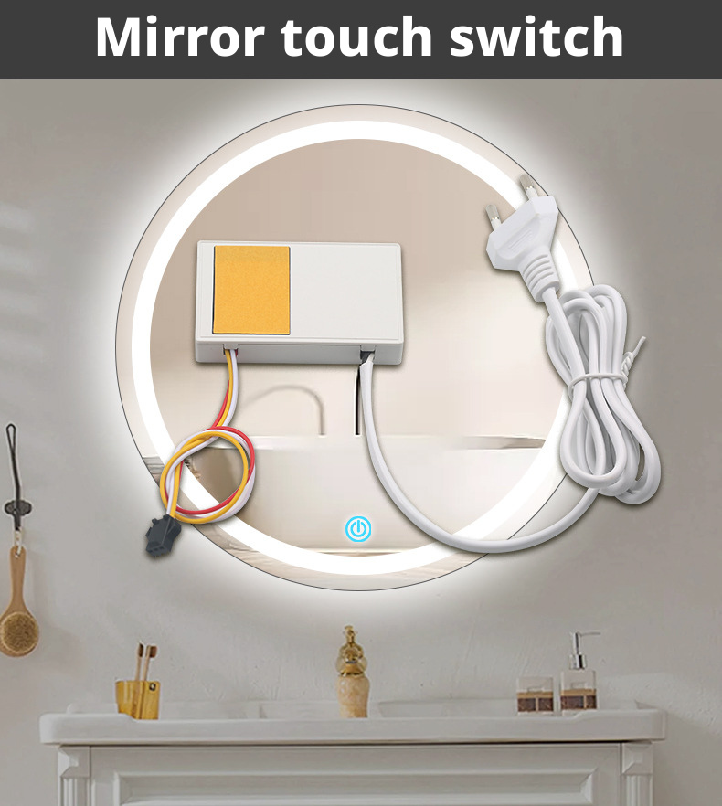 Interruptor Tátil para Espelho Inteligente – Dimmer de Controle Único Ultrafino de 8mm para Espelho LED de Banheiro (12V / 24V)