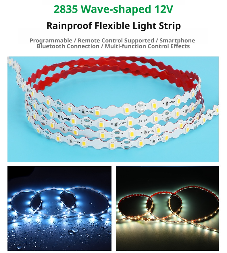 Low Voltage 2835 S Shape Waterproof LED Strip Light 12V Outdoor Flexible Lighting