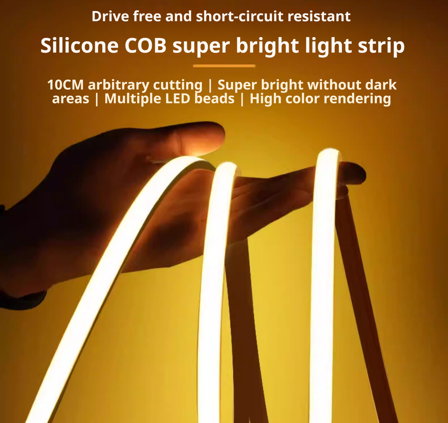 COB LED Strip Light 220V Waterproof | Warm White Flexible Silicone Lighting