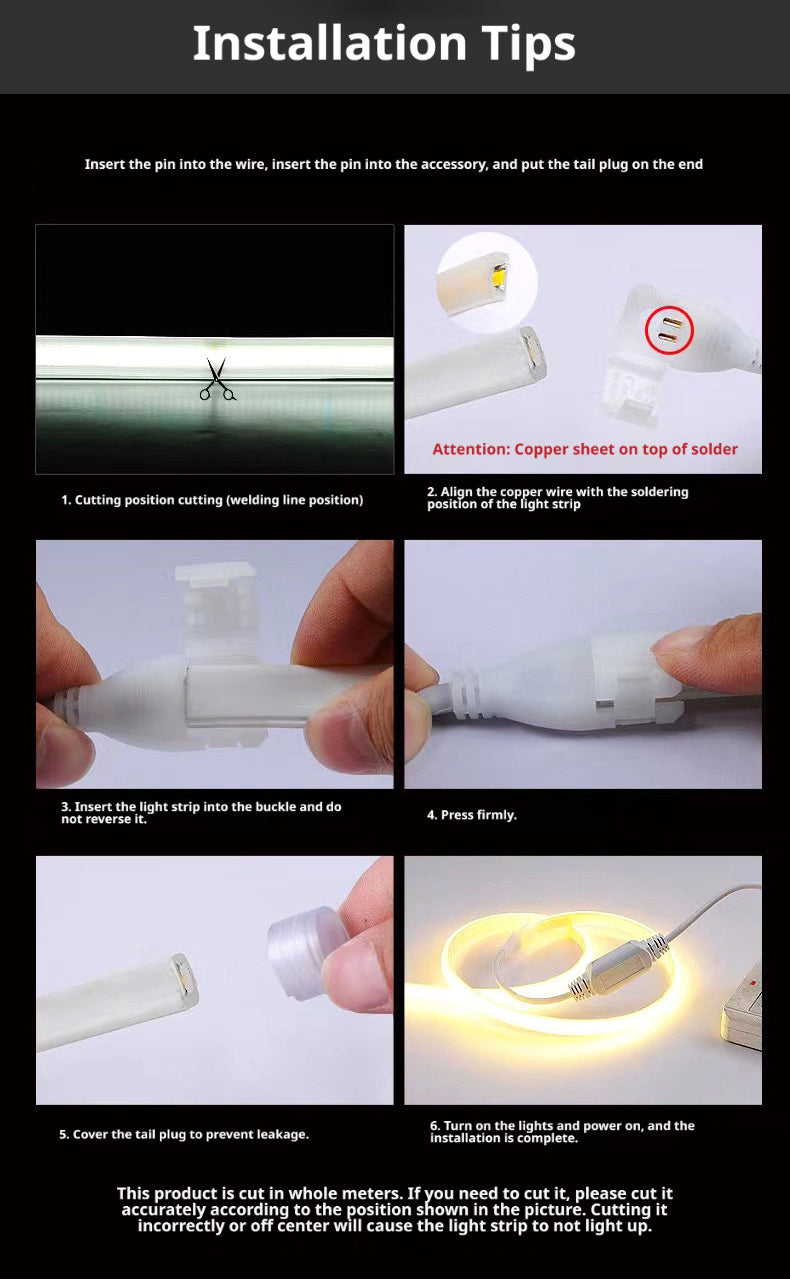 High Voltage COB LED Strip Light 110V 220V Silicone Waterproof Flexible