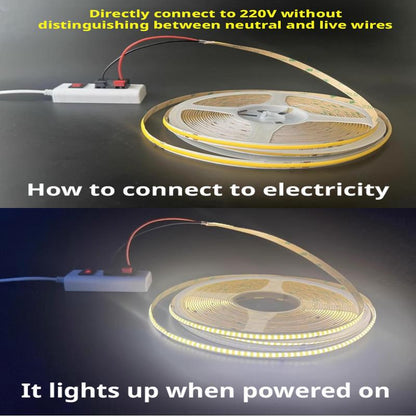 AC 220V COB LED Strip Light | Driverless High Voltage Linear Lighting | Recessed Ceiling Use