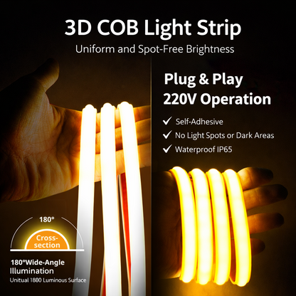 220V COB LED Strip Light | Waterproof Silicone Flexible High Voltage